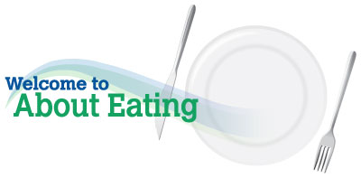 About Eating Logo plate, knife and fork.